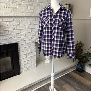 Women's Purple Plaid Snap Down Shirt Size Medium. Lined. EUC